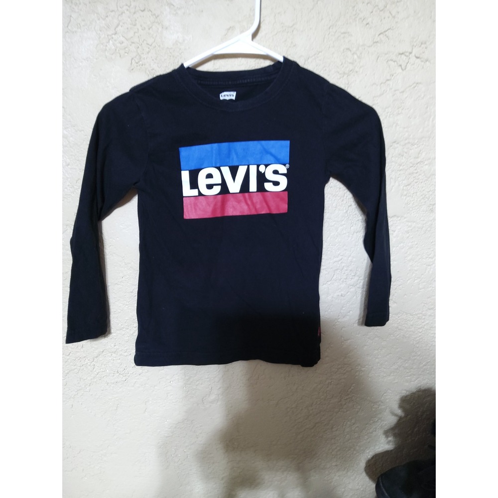 Levis Boys Long Sleeve Graphic Tee Black Blue Red Logo Shirt Size 5/6
